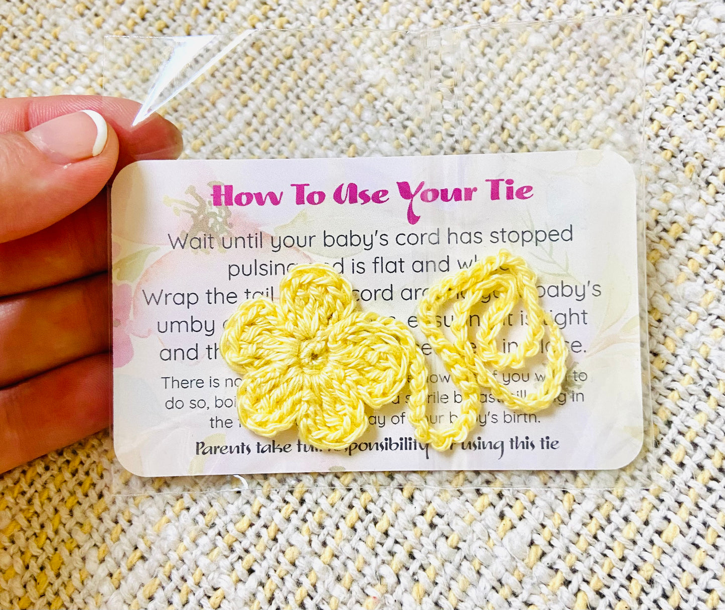 Crochet umbilical cord tie - For The Mama Collective