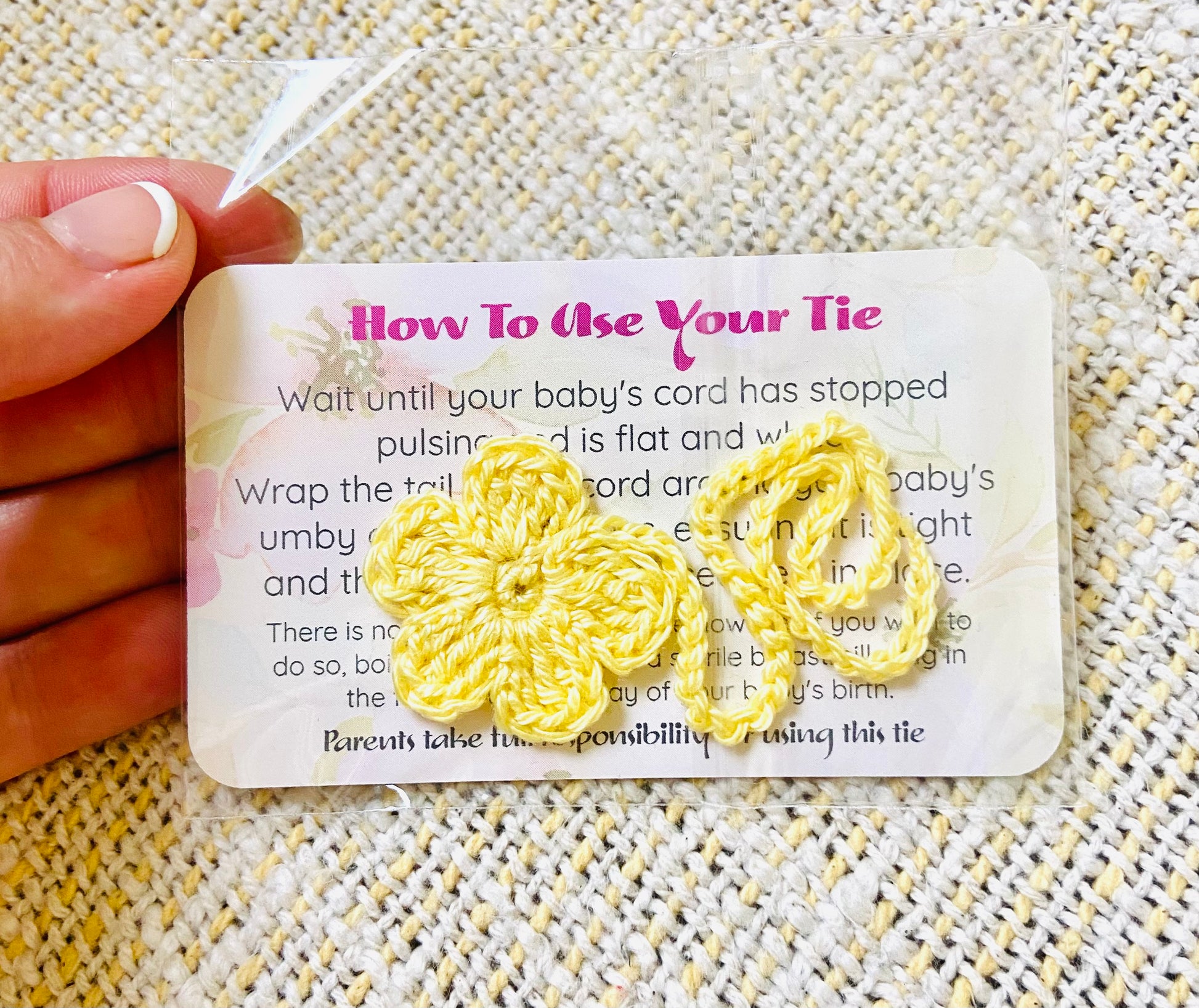 Crochet umbilical cord tie - For The Mama Collective