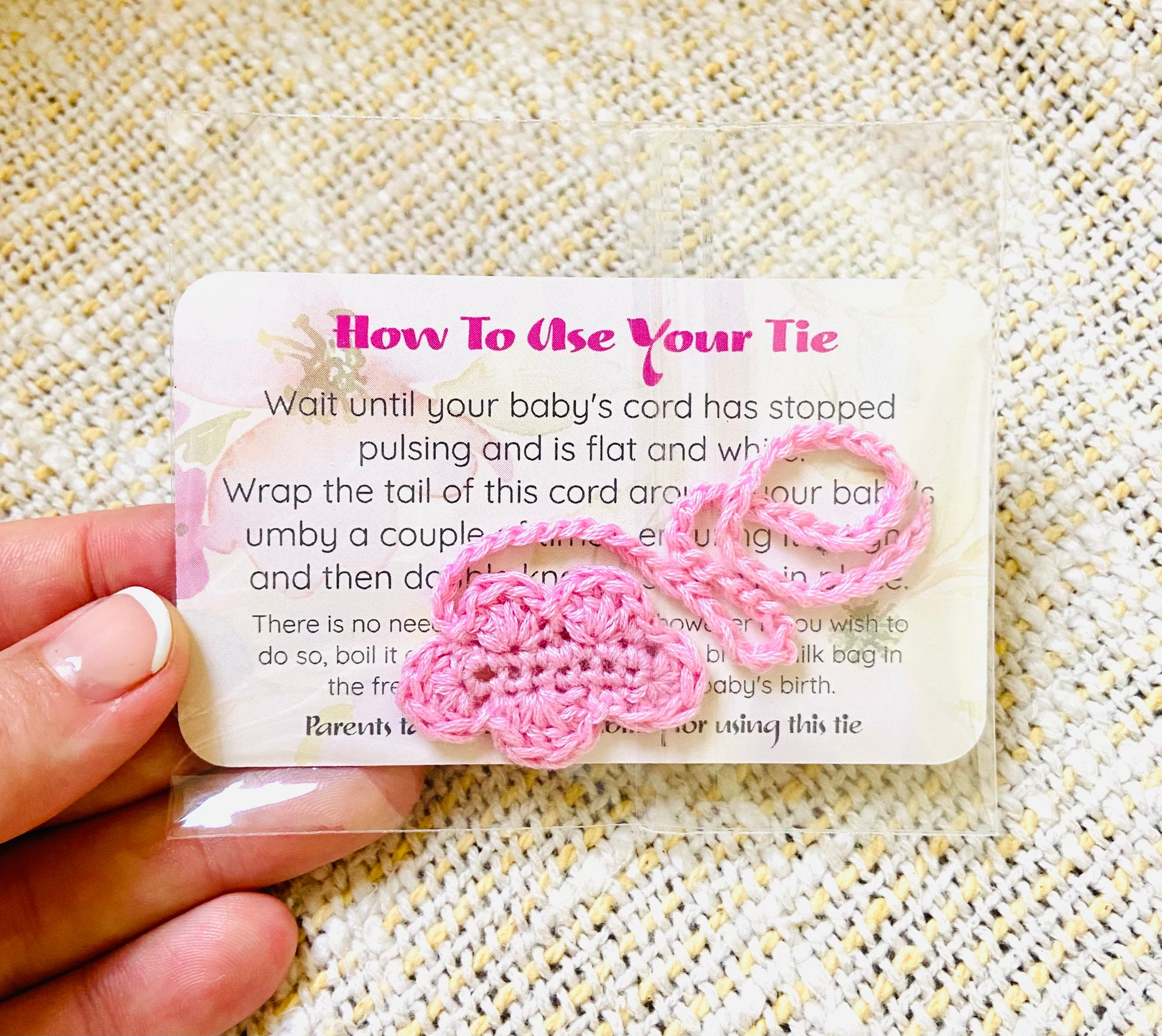 Crochet umbilical cord tie - For The Mama Collective