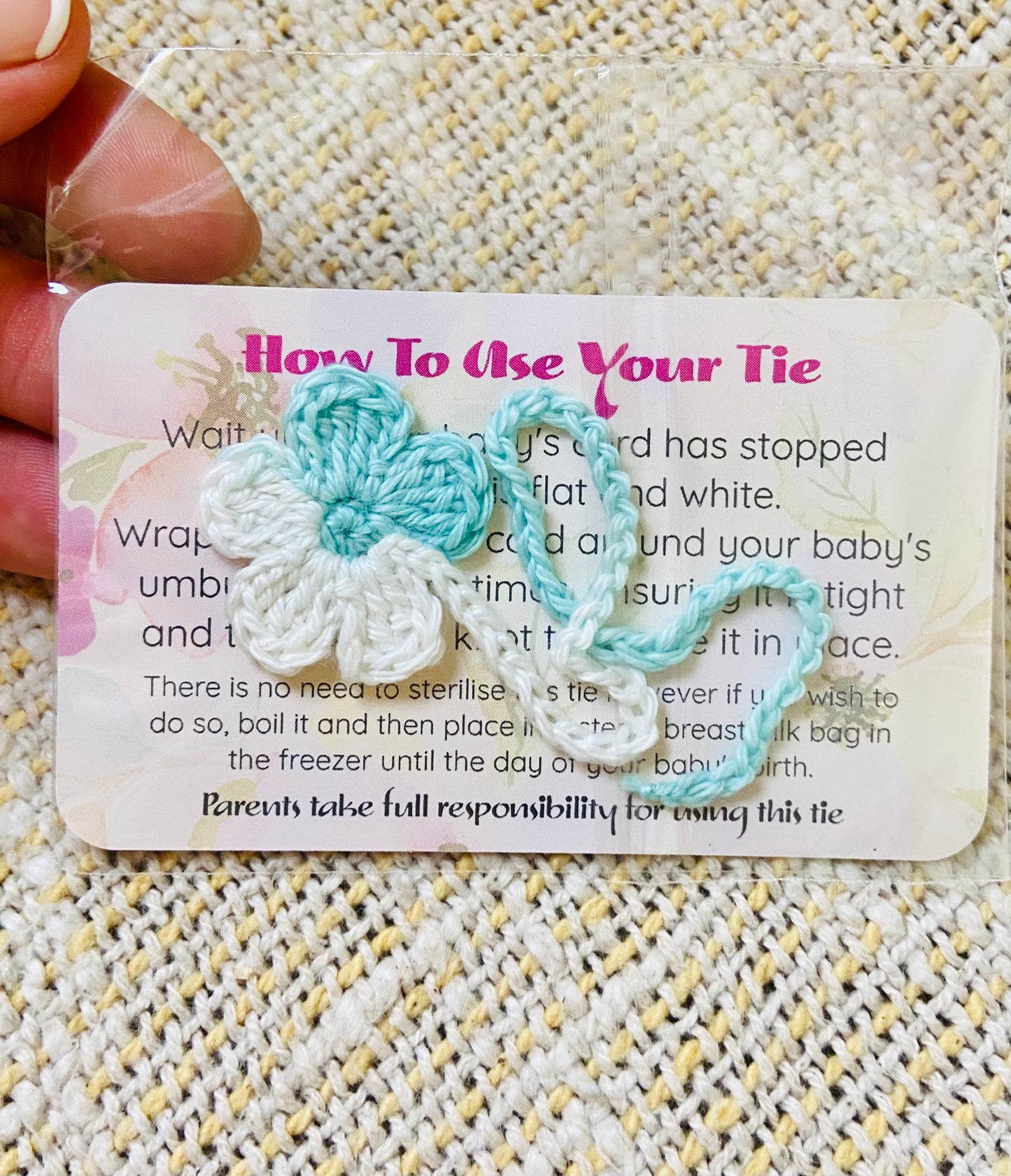 Crochet umbilical cord tie - For The Mama Collective