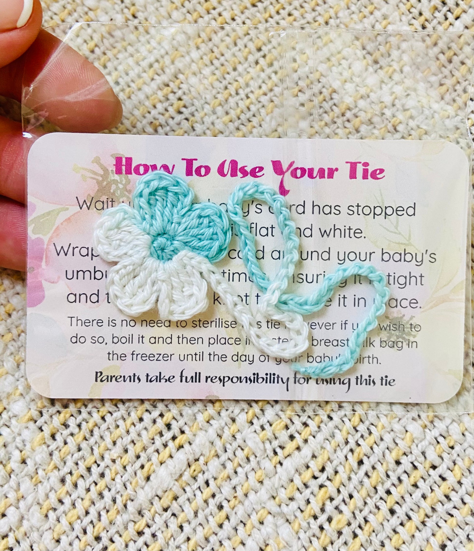 Crochet umbilical cord tie - For The Mama Collective